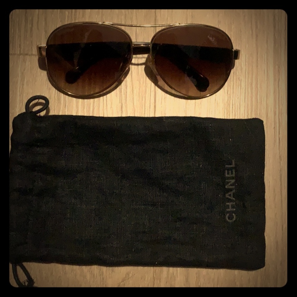 Chanel Aviator Dark Brown and Gold Sunglasses